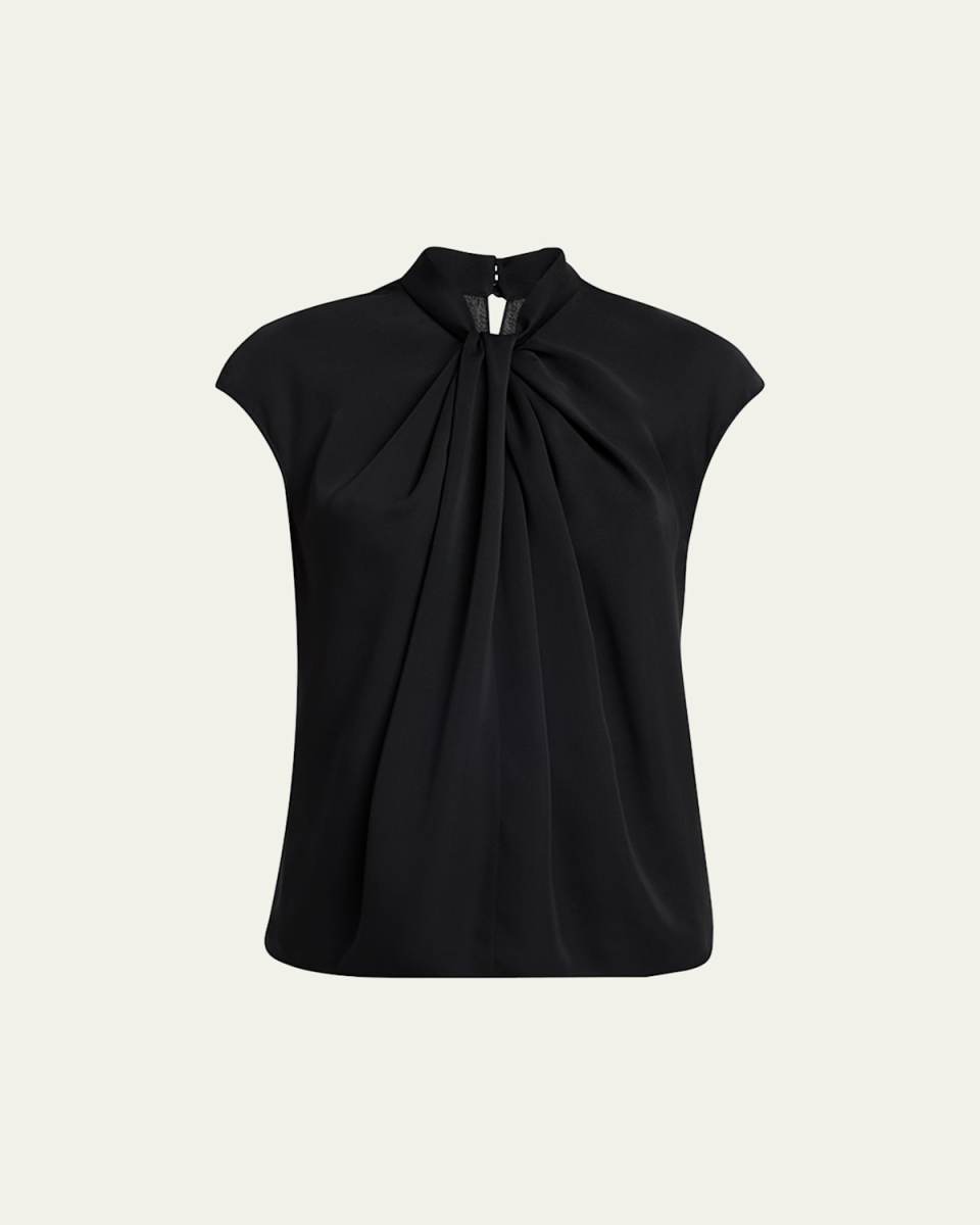 Twisted Cap-Sleeve Georgette Silk Blouse
